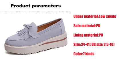 Cow Suede Leather Platform Flat Shoes