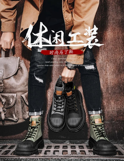 Men’s Breathable Canvas High-Top Casual Boots