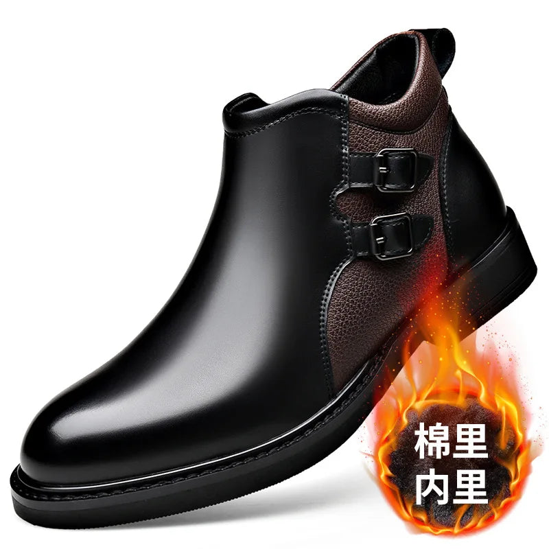 Men’s Leather Ankle Chelsea Buckle Boots