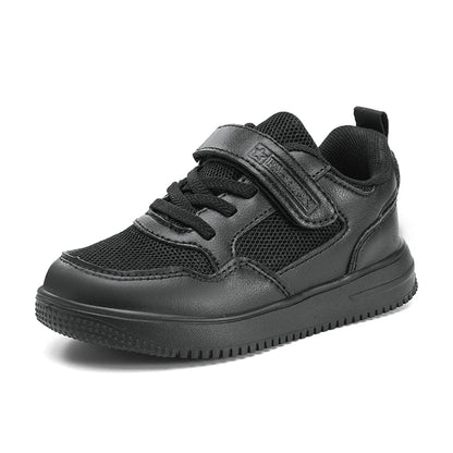 Kids Black Leather Casual Sneakers