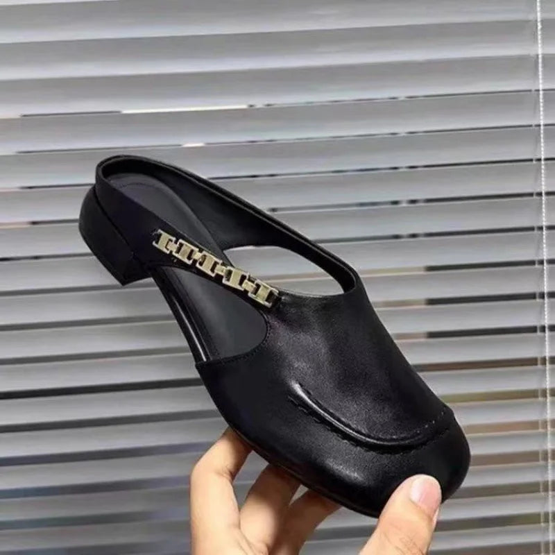 Women’s Leather Mule Loafers with Low Heel
