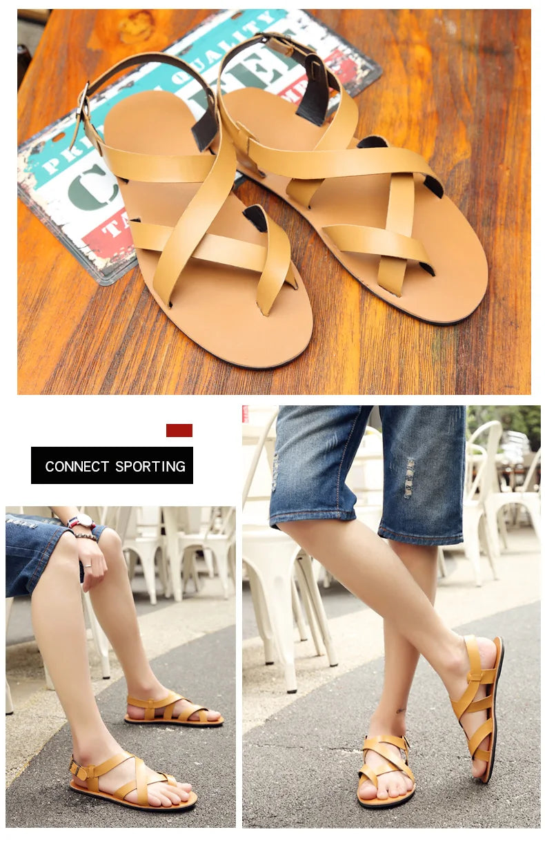 Men’s Leather Vintage Buckle Gladiator Sandals