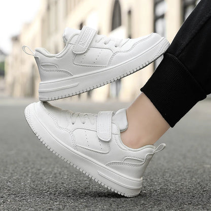 Kids Black Leather Casual Sneakers
