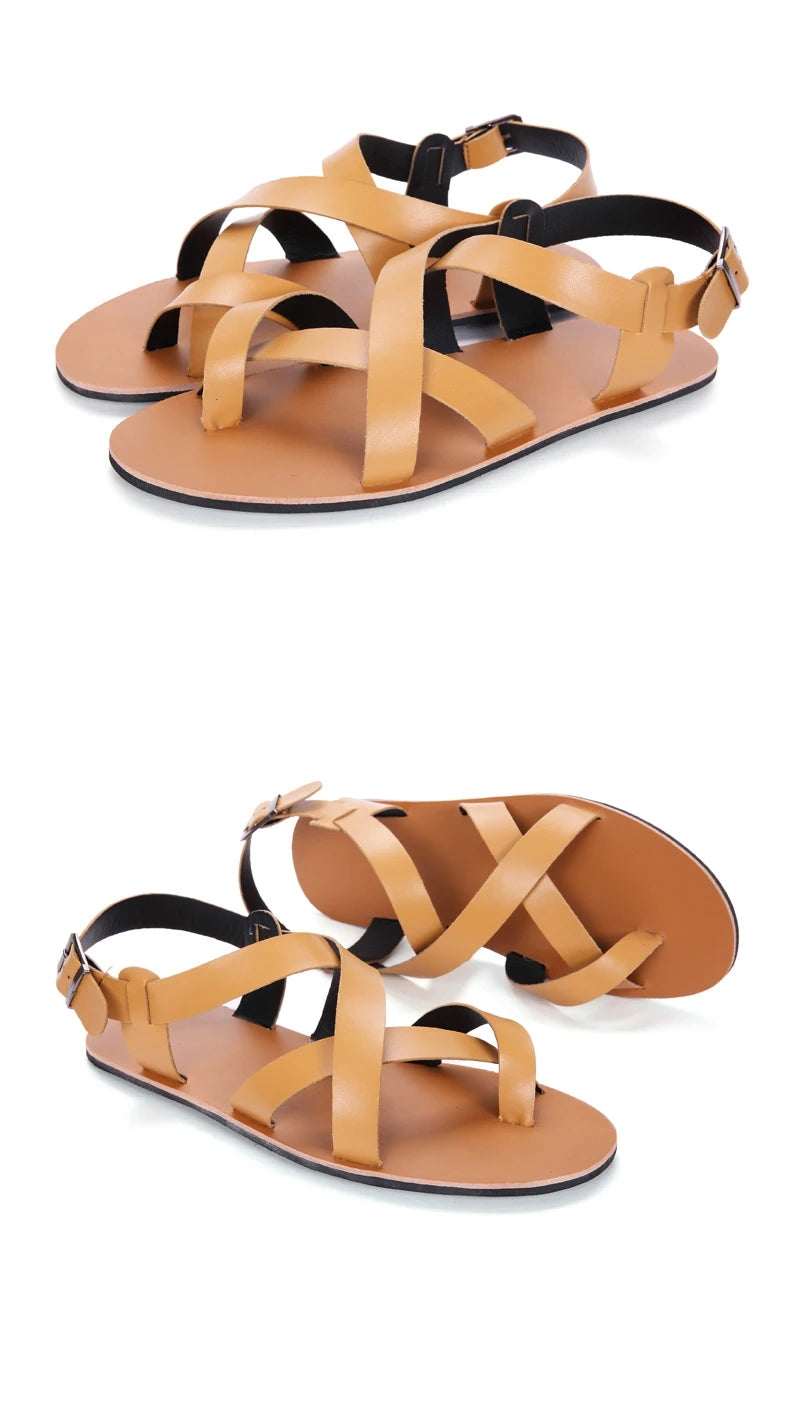 Men’s Leather Vintage Buckle Gladiator Sandals
