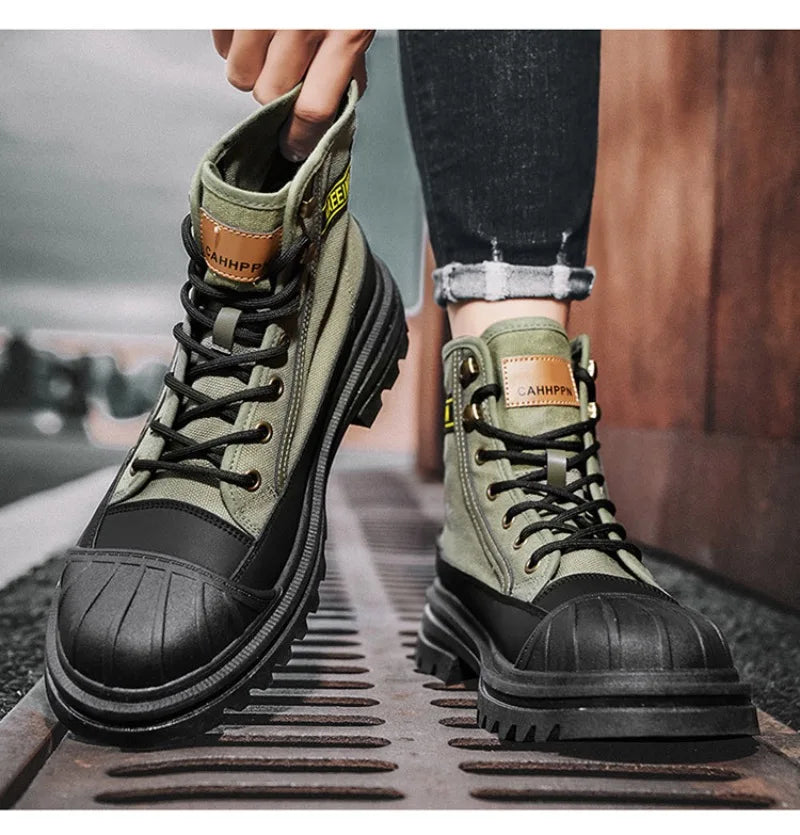 Men’s Breathable Canvas High-Top Casual Boots