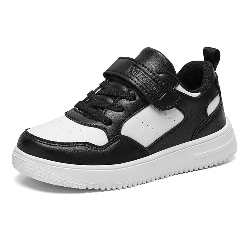 Kids Black Leather Casual Sneakers