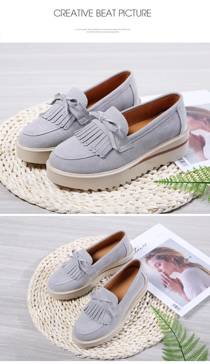 Cow Suede Leather Platform Flat Shoes
