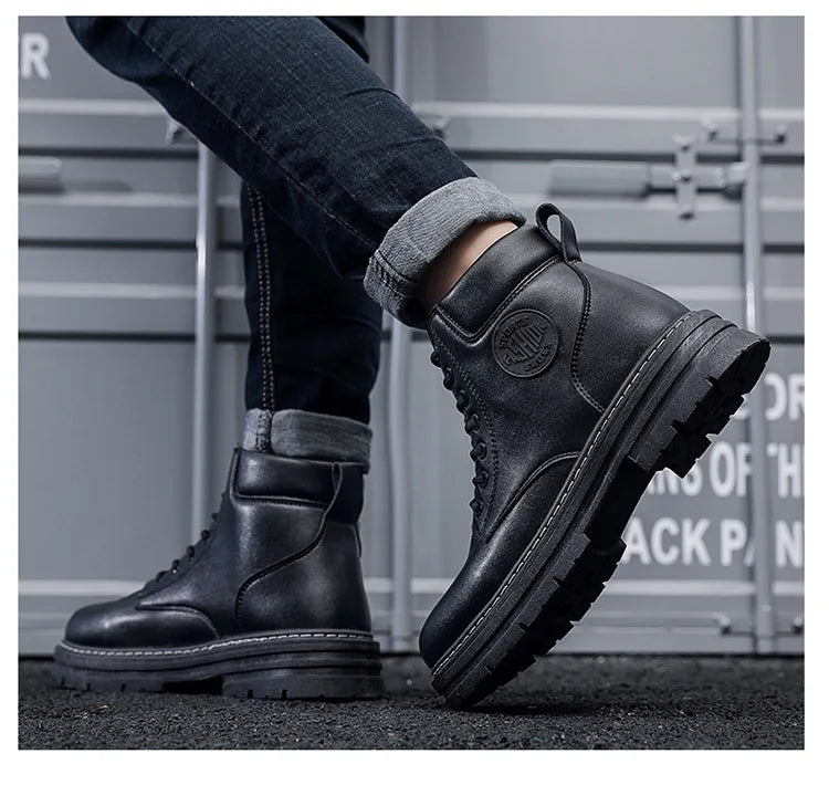 Men’s High-Top Leather Motorcycle Boots