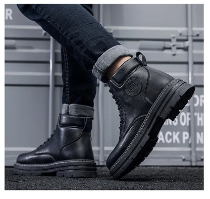 Men’s High-Top Leather Motorcycle Boots