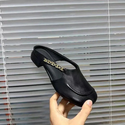 Women’s Leather Mule Loafers with Low Heel