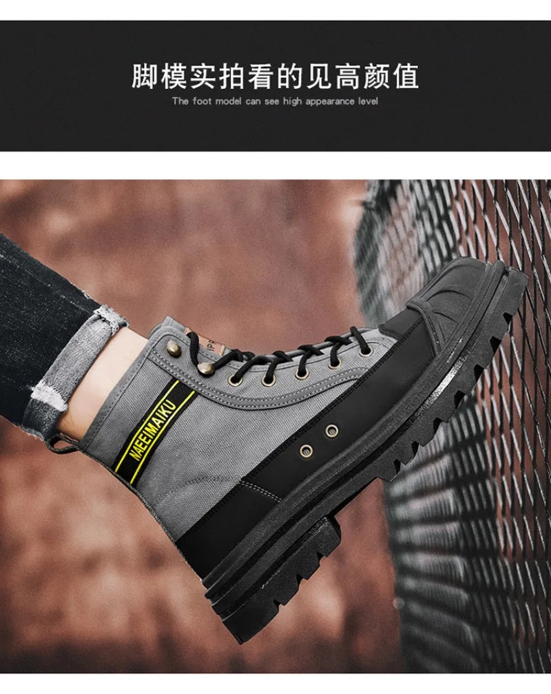 Men’s Breathable Canvas High-Top Casual Boots