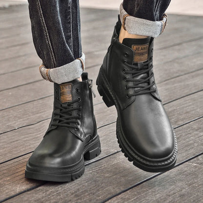 Men’s Genuine Leather Black Ankle Boots