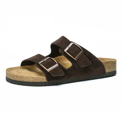 Men Brown Cork Faux Suede Sandals