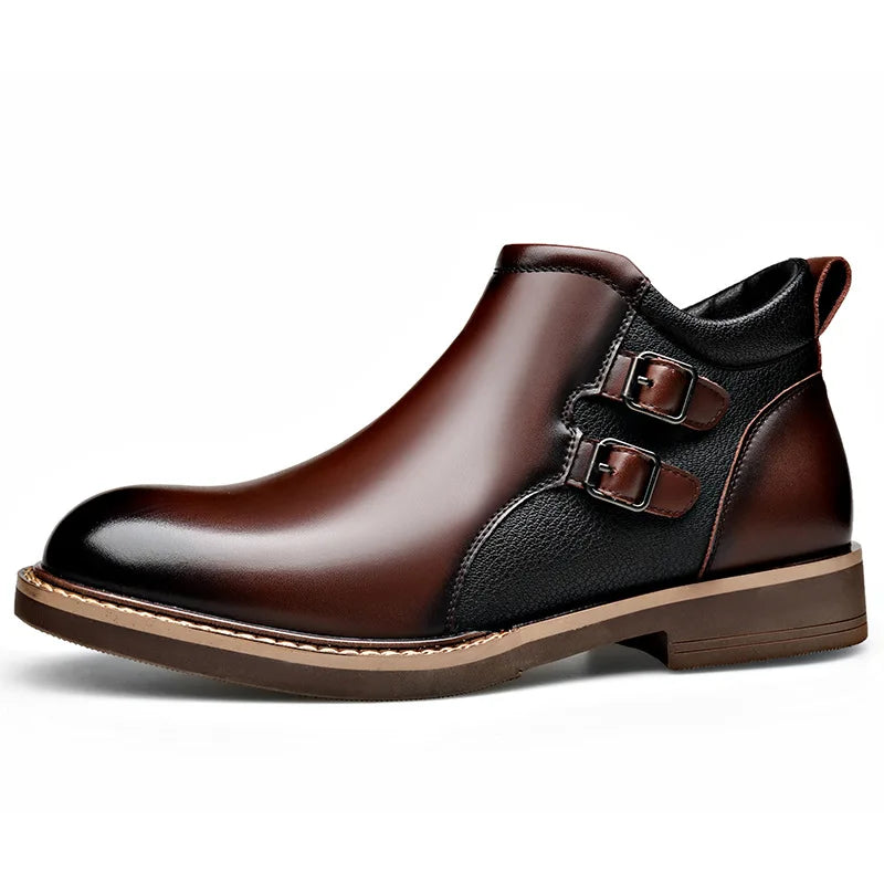Men’s Leather Ankle Chelsea Buckle Boots