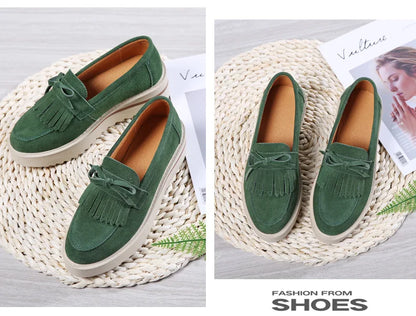 Cow Suede Leather Platform Flat Shoes