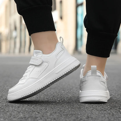 Kids Black Leather Casual Sneakers