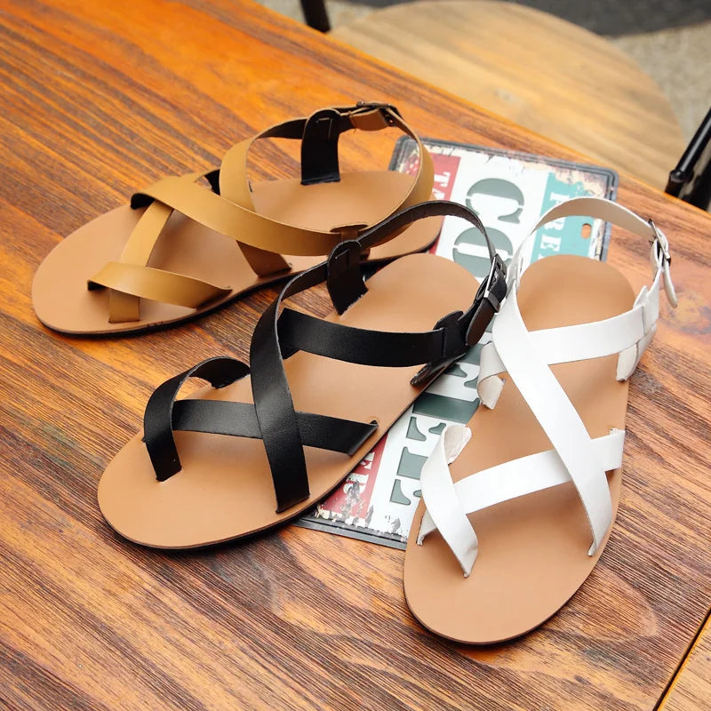 Men’s Leather Vintage Buckle Gladiator Sandals