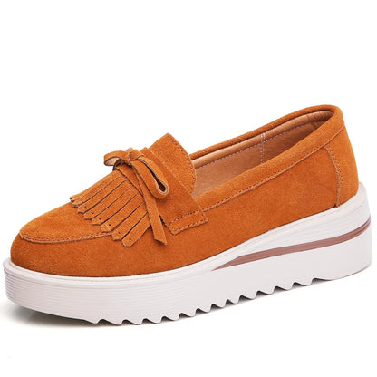 Cow Suede Leather Platform Flat Shoes