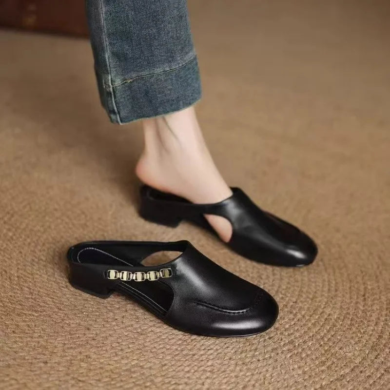 Women’s Leather Mule Loafers with Low Heel