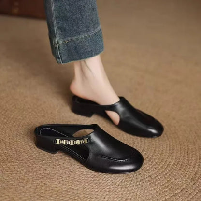 Women’s Leather Mule Loafers with Low Heel