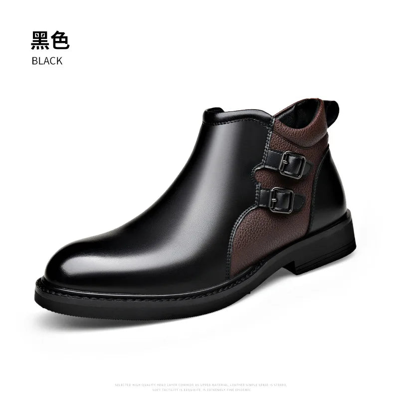 Men’s Leather Ankle Chelsea Buckle Boots