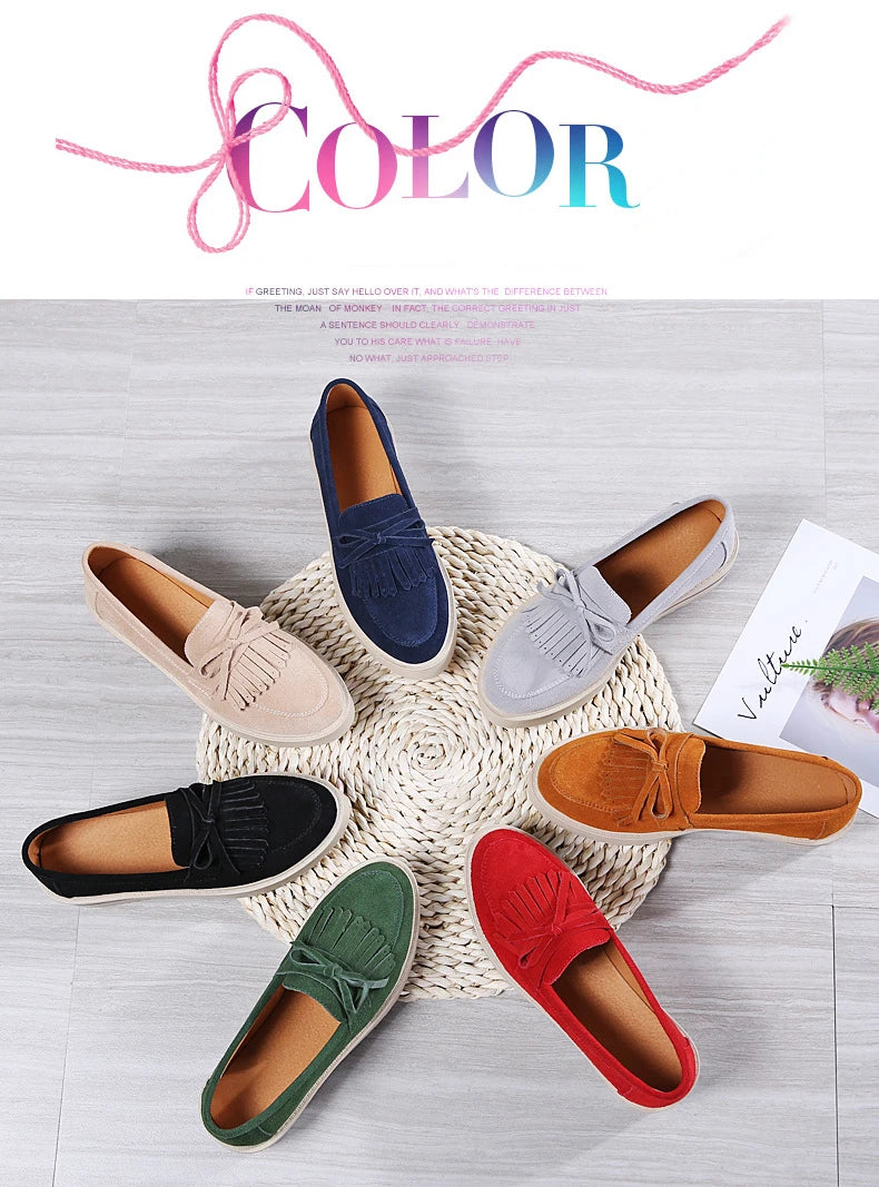 Cow Suede Leather Platform Flat Shoes