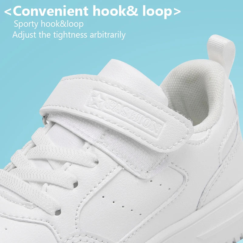 Kids Black Leather Casual Sneakers