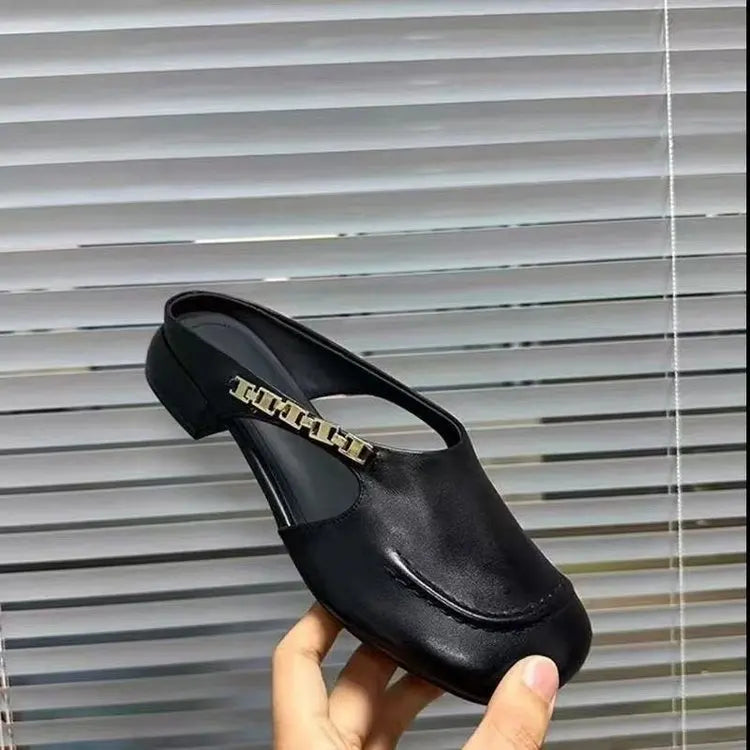 Women’s Leather Mule Loafers with Low Heel