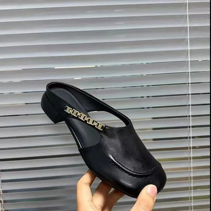 Women’s Leather Mule Loafers with Low Heel