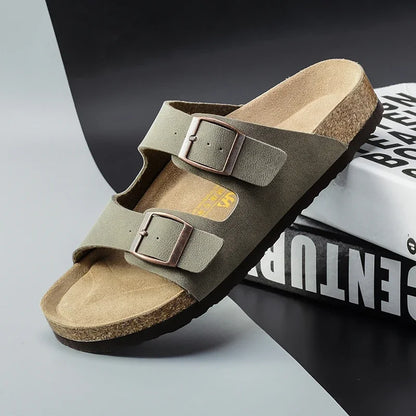 Men Brown Cork Faux Suede Sandals