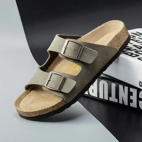 Men Brown Cork Faux Suede Sandals