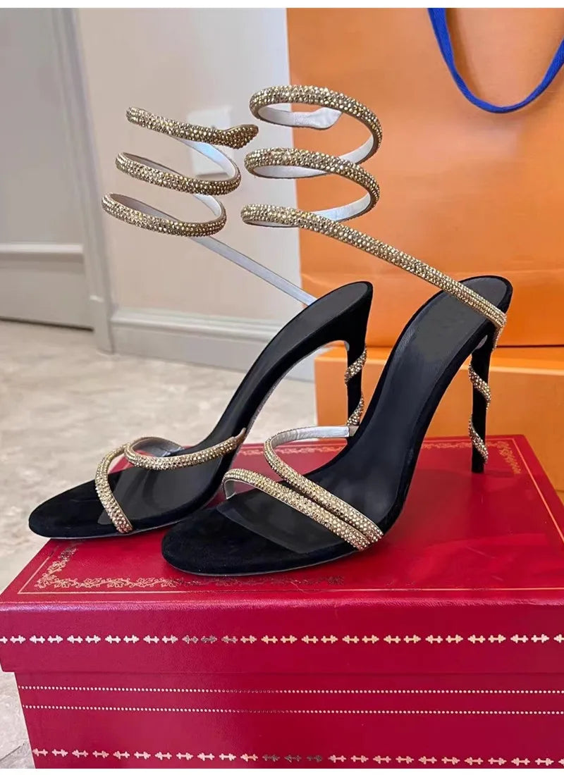 Women’s Crystal Snake Coiled Stiletto Sandals