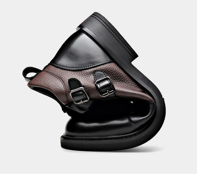 Men’s Leather Ankle Chelsea Buckle Boots