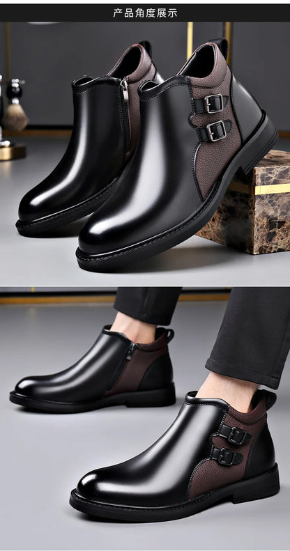 Men’s Leather Ankle Chelsea Buckle Boots
