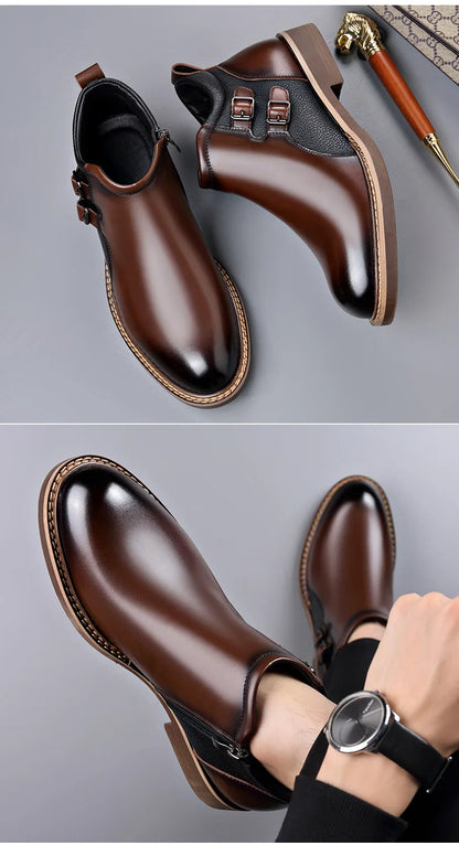 Men’s Leather Ankle Chelsea Buckle Boots