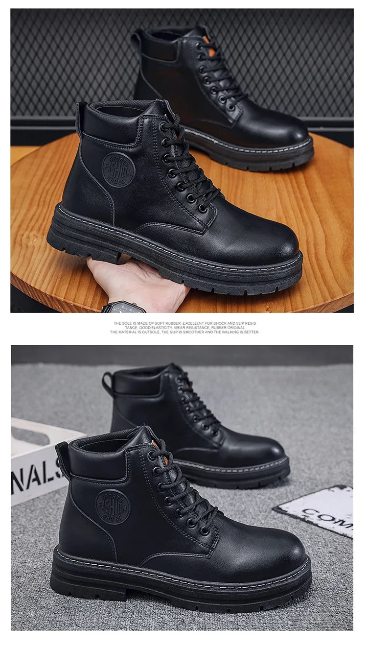 Men’s High-Top Leather Motorcycle Boots