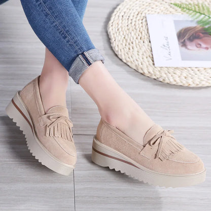 Cow Suede Leather Platform Flat Shoes