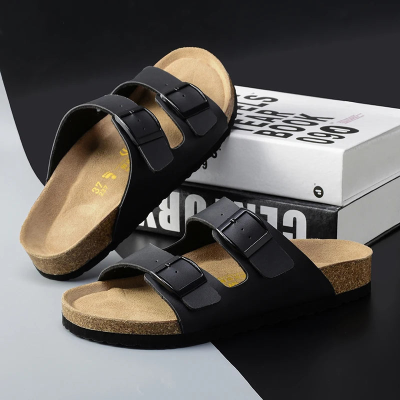 Men Brown Cork Faux Suede Sandals