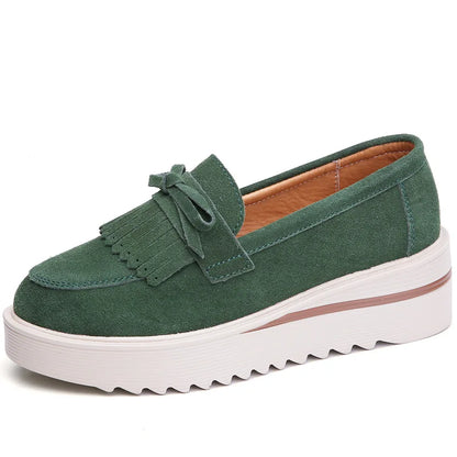 Cow Suede Leather Platform Flat Shoes