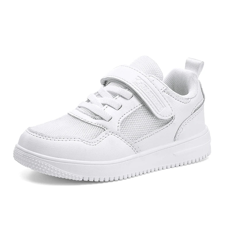 Kids Black Leather Casual Sneakers
