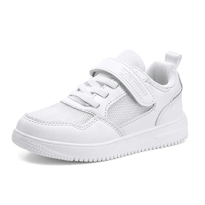 Kids Black Leather Casual Sneakers