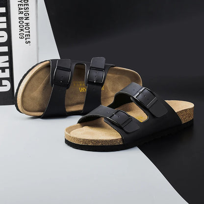 Men Brown Cork Faux Suede Sandals