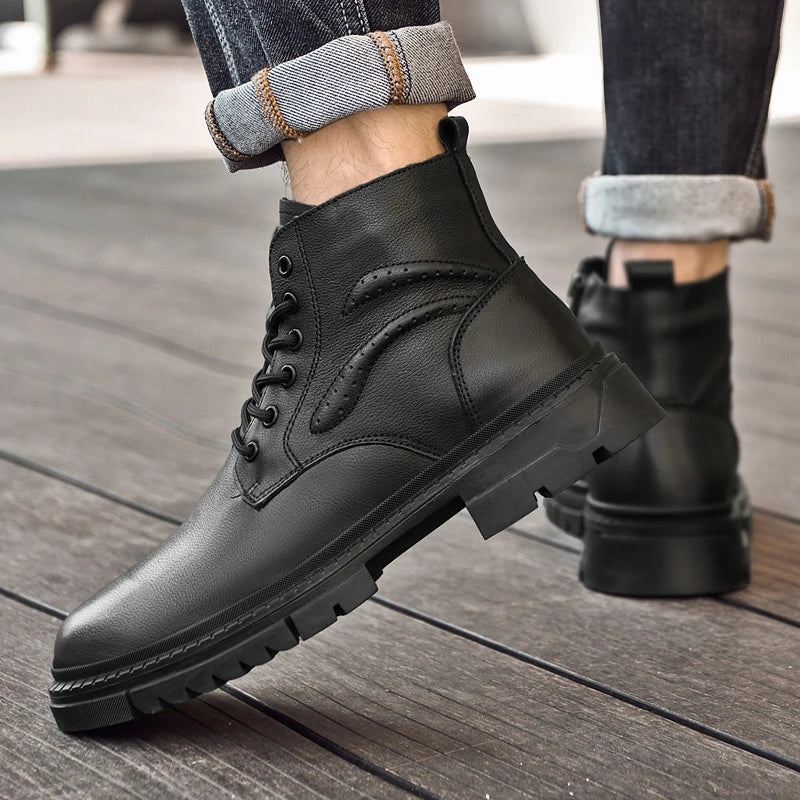 Men’s Genuine Leather Black Ankle Boots