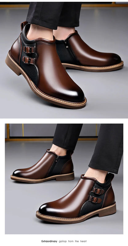 Men’s Leather Ankle Chelsea Buckle Boots