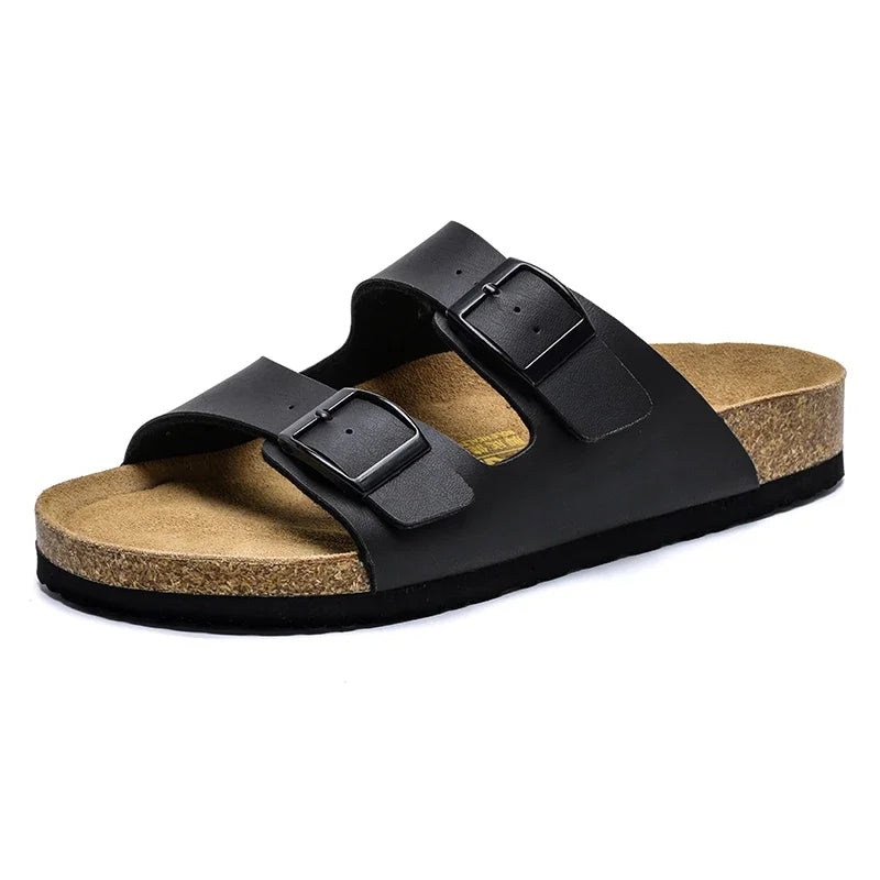 Men Brown Cork Faux Suede Sandals