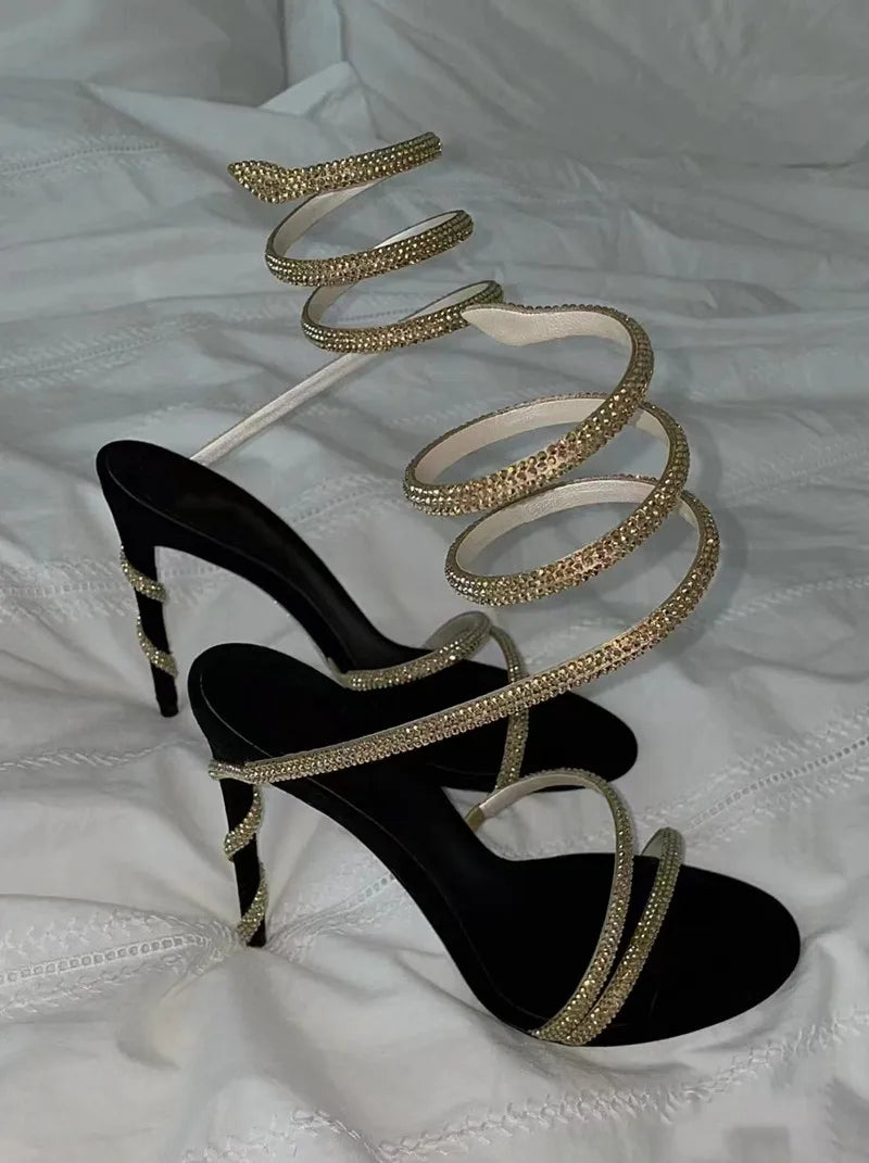 Women’s Crystal Snake Coiled Stiletto Sandals