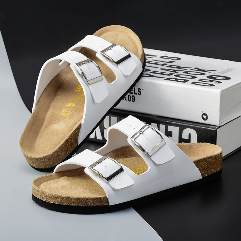 Men Brown Cork Faux Suede Sandals