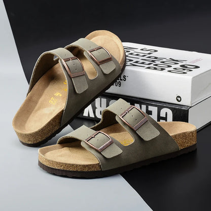Men Brown Cork Faux Suede Sandals