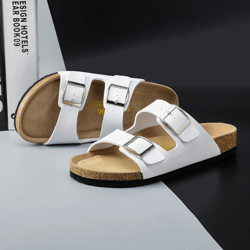 Men Brown Cork Faux Suede Sandals