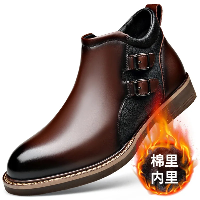 Men’s Leather Ankle Chelsea Buckle Boots